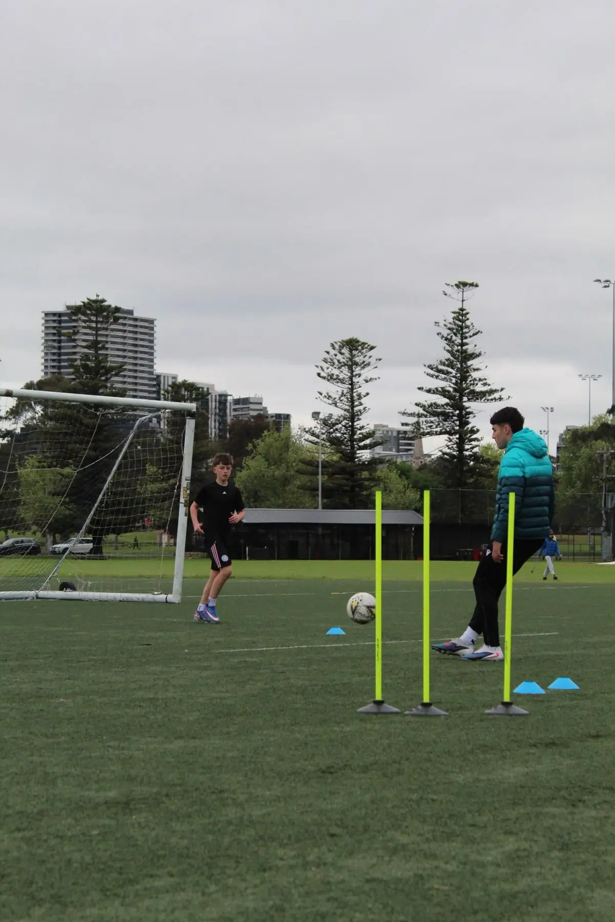 Training poles set up for a dribbling drill